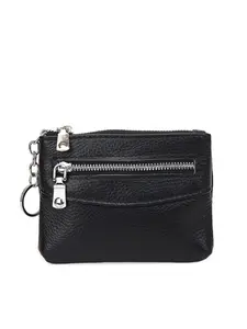 Simple Leather Coin Purse with Zipper Closure, Front Pocket, Small Wallet for Cards Cash Keys, Compact Design