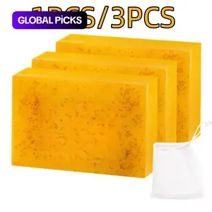 Turmeric Soap Bar, 3-Count Gentle Deep Cleansing Hydrating Moisturizing Soap for All Skin Types, Sensitive, Body Wash & Cleanser for Women & Men, Body Cleansing Bar for Acne-Prone Skin #GLOBAL PICKS