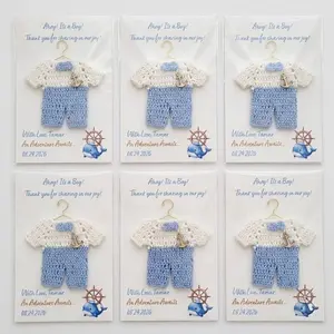 Personalized Sailor Theme Baby Shower Party Favors - Tiny Crochet Onesie Party Gift for Nautical Boy Baby Shower (Set of 6) Ahoy It’s a Boy!
