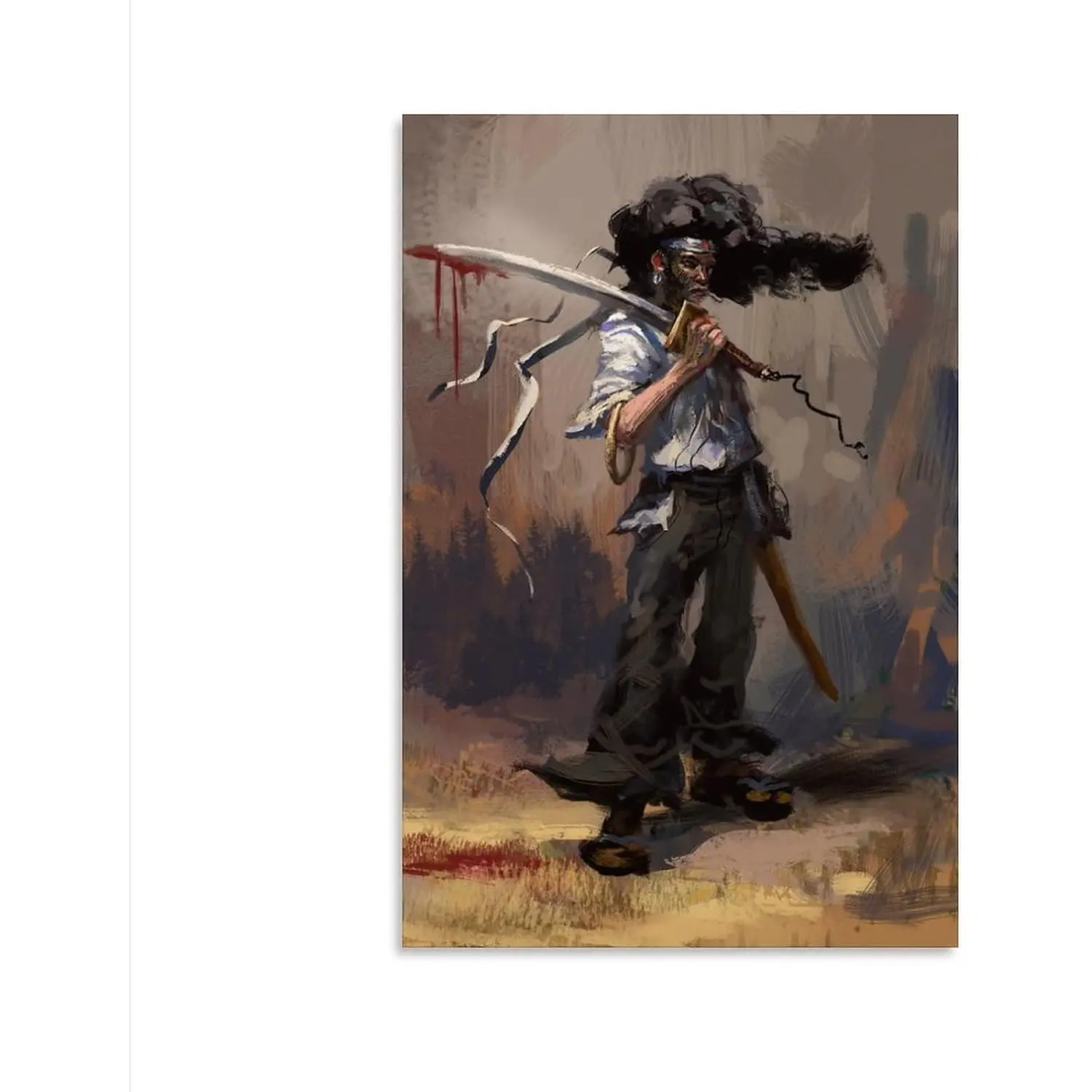 2-Piece High-Def Anime Afro Samurai Canvas Painting, Unframed Landscape Art Print Portrait, Home Decor for Bedroom Kid Room, 24x36in (60x90cm) Gift