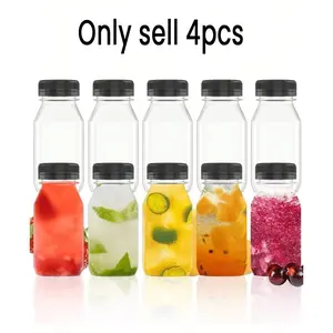 4-Pack Plastic Juice Bottles with Lids, Reusable Juicer Bottles, Milk Bottles, Outdoor Camping Drink Containers, Refrigerator Compatible