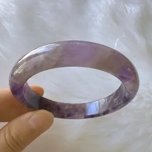 Amethyst Bangle Bracelet Natural Gemstone Jewelry Gift for Her Crystal Healing Bangle for Mom February Birthstone Purple Stone Bracelet, Inner Diameter 56.3mm, Width 12.1mm natural gemstone