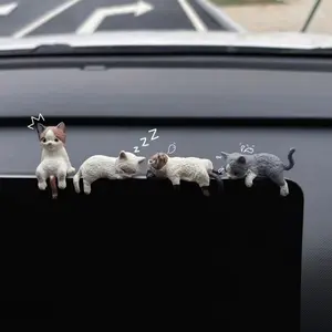 5pcs Sleepy Cat Home Decor Miniature Figurines, Car Dashboard Decoration, Cute Sleeping Cat Screen Ornament, Cartoon Car Interior Accessories, Car Desktop Decor