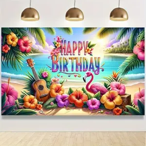 2D flat banner1pcSummer Happy Birthday Backdrops Banners Hawaiian backdrop for party Tropical Colorful Floral Background Photo Studio Props Decoration Backdrop indoor/ oiPhotoBoothPropBannerBannerHomeDecorHolidayParties