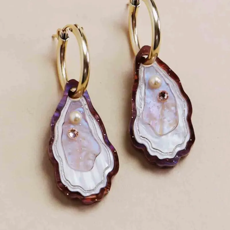 French Vintage Shell Faux Pearl Fashionable Earrings, Creative Women's Fashion Party Jewelry, Unique Gift for Holiday