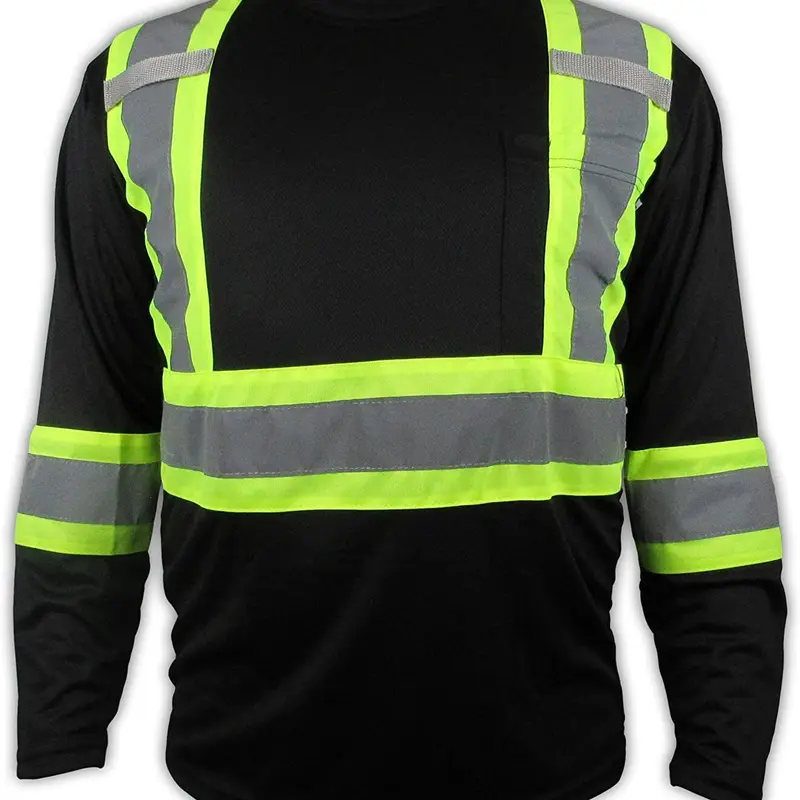 High Visibility Black Safety long sleeve shirt with X pattern on Back / reflective black safety shirt ( SEE SIZE INFORMATION ON Description)