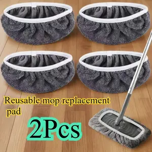 2-Piece Washable Microfiber Mop Replacement Pads, Wet and Dry Dual-Use Flat Mop Cloths, Highly Absorbent Household Cleaning Mop Heads, Universal Cleaning Essential for Kitchen, Bedroom and Living Room