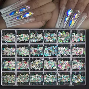 Luxury Nail Art Water Drill Set (contains Irregular Drills), Pre-Made DIY Decoration System, 24 Grid Design for Hands, Feet & Nails