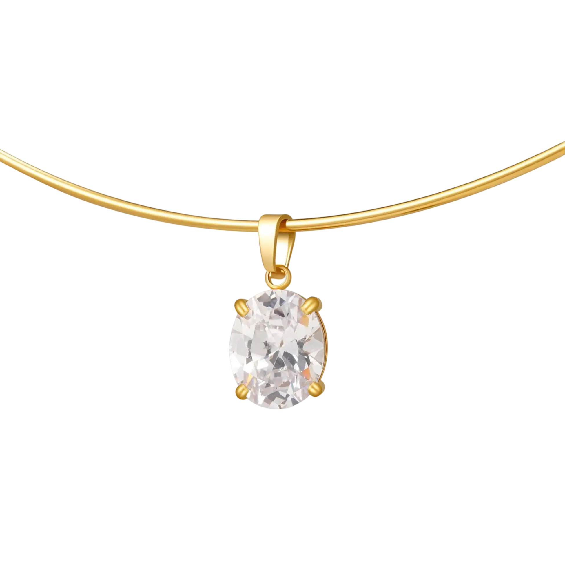 Oval Charm Solid Thin Wire Choker Necklace