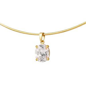 Oval Charm Solid Thin Wire Choker Necklace