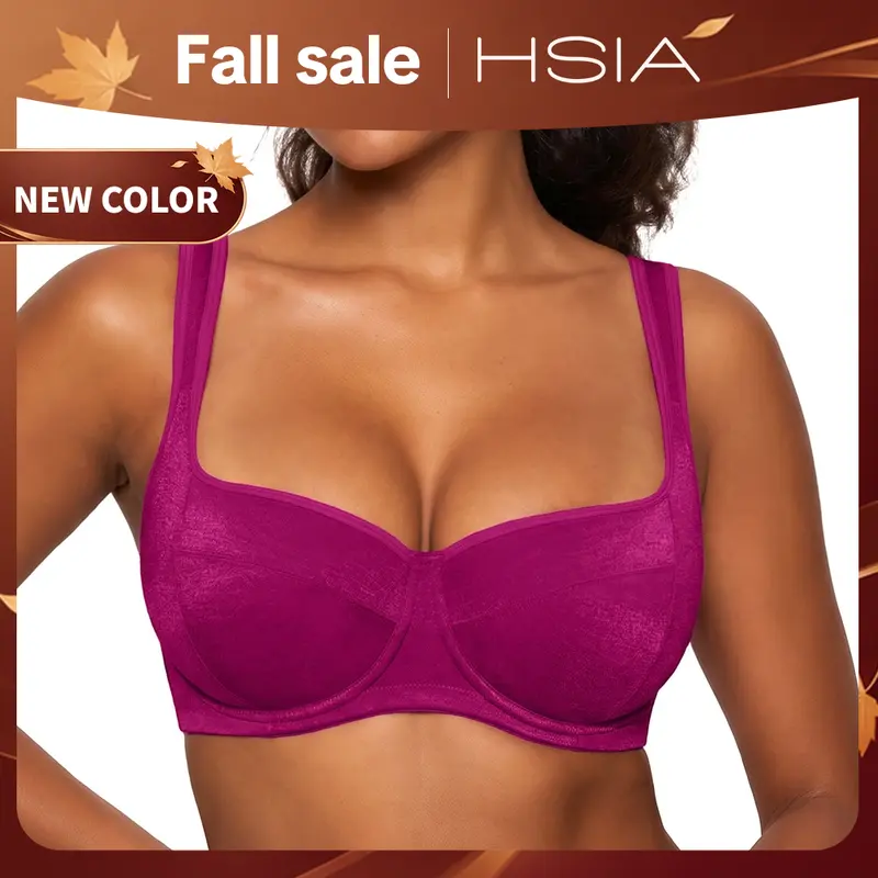 HSIA Starry Night Plus Size 4mm Lightly Padded Balconette Bra Glass Shimmer Fabric Lifting Support Underwire Bra U Shaped Smoothing Back Wider Cushioned Straps Sexy Demi Low Cut Plus Size Natural Push Up Add 0.5-1 Cup Effect