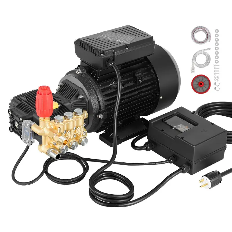 VEVOR Electric Pressure Washer Pump Kit, 1950 PSI, 3.2 GPM, Triplex Power Washer Pump with 5 HP Motor 240 V, Adjustable Water Pressure, for Washing Cars, Gardens, Exterior Walls, Deck, Machinery Equi