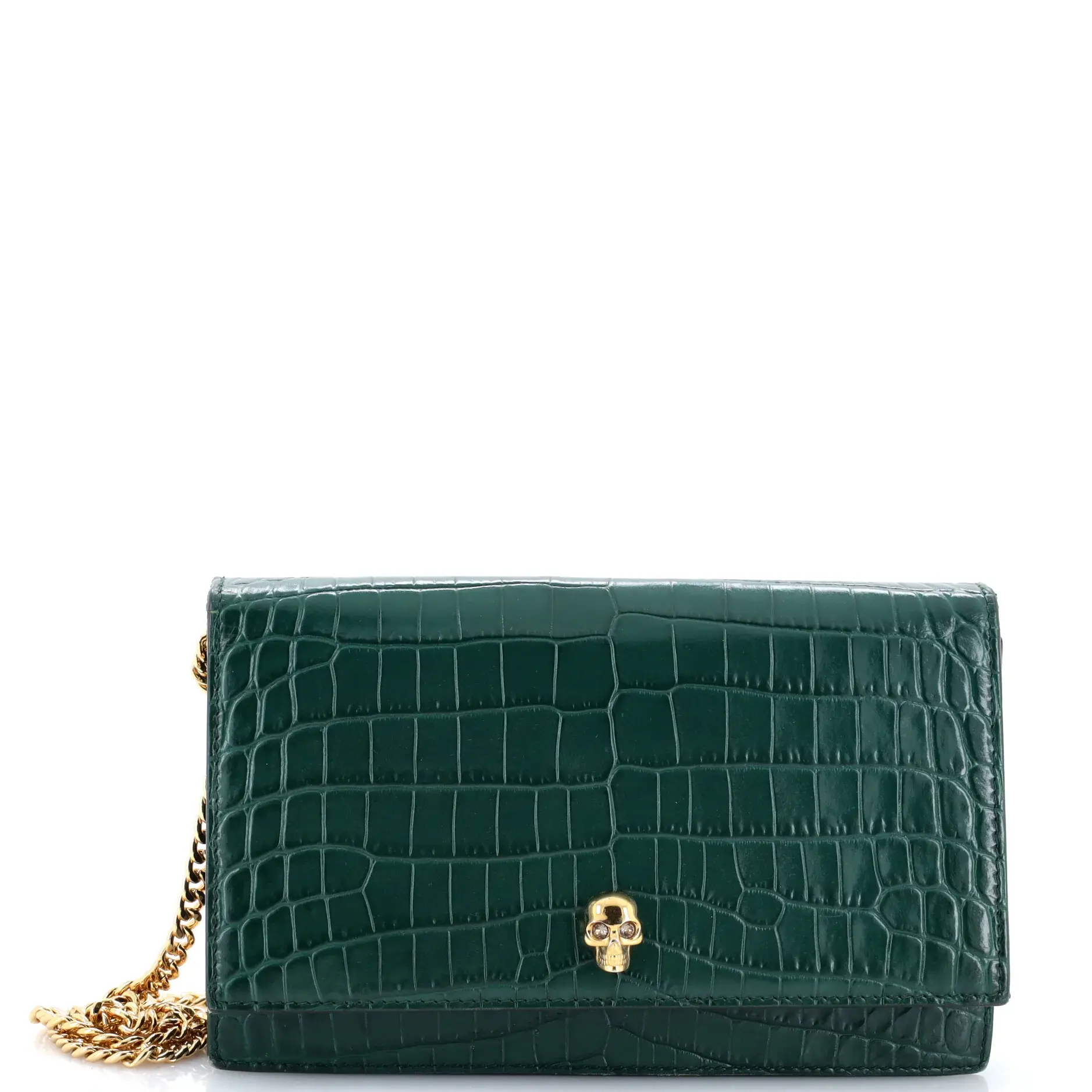 Pre-owned Alexander McQueen Leather Shoulder bags Skull Chain Crossbody Bag Crocodile Embossed Medium by Rebag