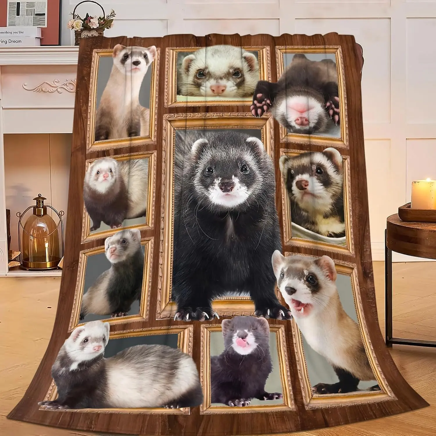 Cute Ferret Blanket for Girls Women Boys Men Adults Kids Soft Cozy Fleece Ferret Throw Blankets Gifts Warm Flannel Plush Stuff Lightweight Decorative Blanket for Couch Bed Sofa 50"X40"