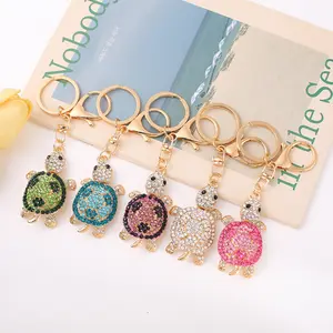 Summer Multicolor Rhinestone Turtle Keychain Set, Alloy Crystal Bag Charm & Car Pendant, Cute Ocean Animal Accessory