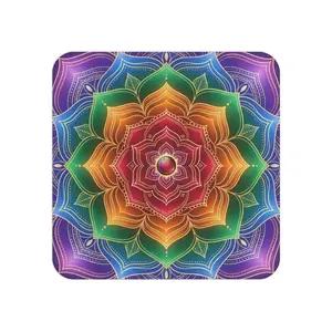 Rainbow Mandala Coasters | Square Drink Coaster Set