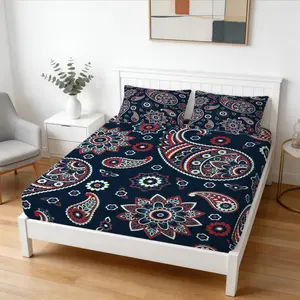 Paisley Cashew Flower Pattern Fitted Sheet, Bed Sheets, Classic Retro Bedding Set (1 Sheet + 2 Pillowcases, No Pillow Insert), Suitable For Teenagers And Adults, Guest Rooms, Dormitories, And Master Bedroom Scenarios