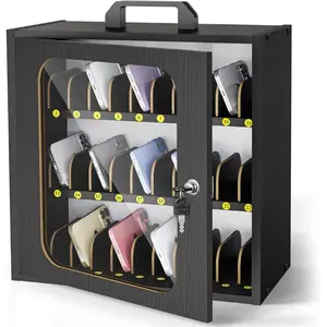 Cell Phone Caddy for Classroom Adjustable 33 Slots Phone Locker Box for School Home Office Management Easy Assembly Wooden Cellphone Storage Cabinet for Teacher