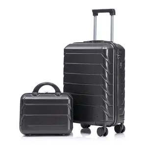 GDF Studio 2-Piece Hardside Luggage Set, Carry On Suitcase with Cosmetic Case, TSA Lock and Spinner Wheels, Dark Gray
