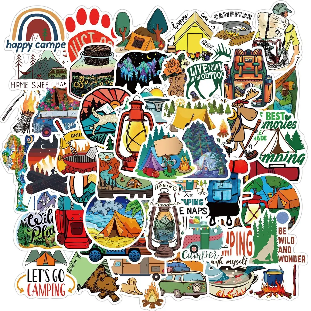 50PCS Travel Hiking Outdoor Surfing Wild Adventure Outside Camping Decal Stickers Pack for Phone Laptop Luggage Bike Car Decals Truck Decal