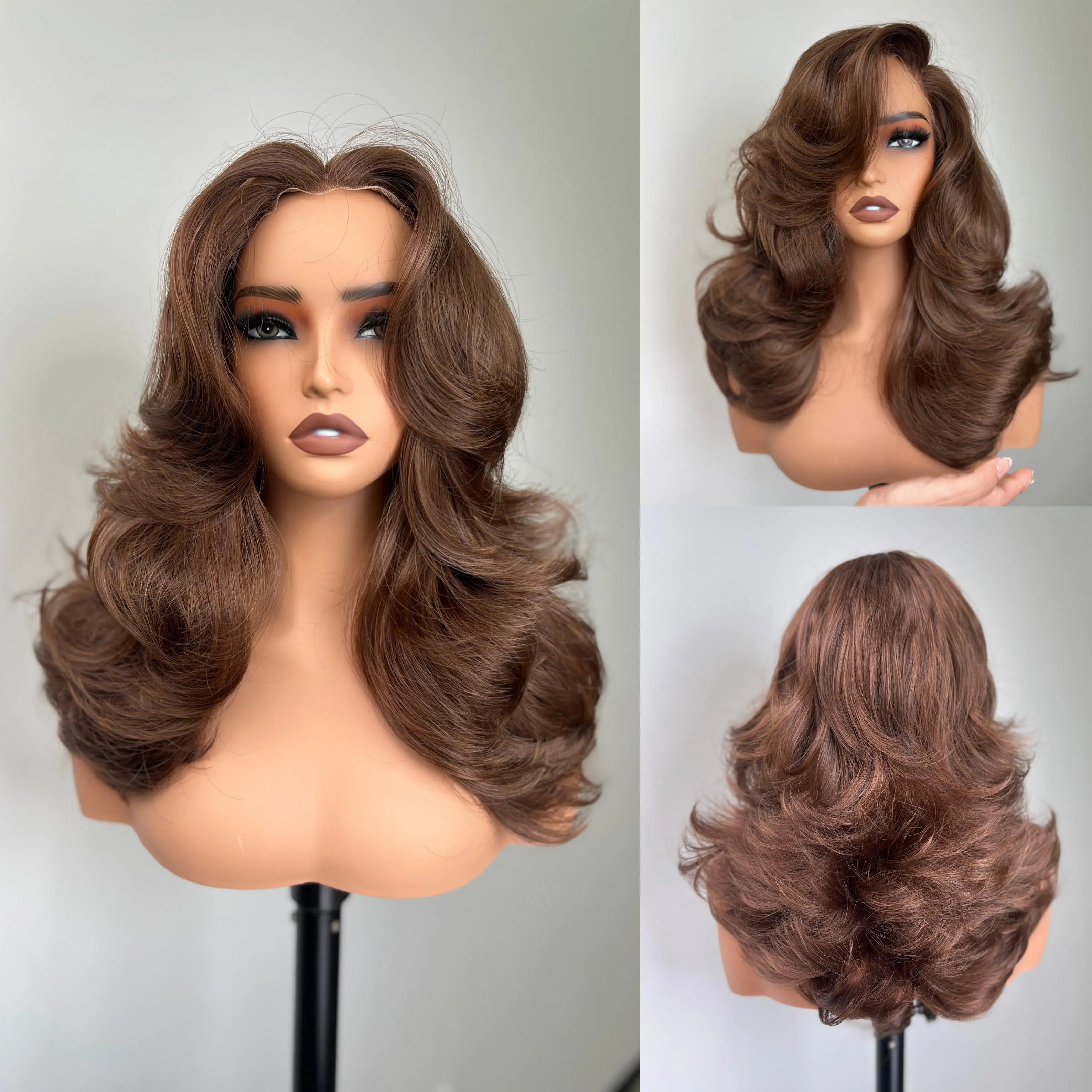 [Choppy Layers] Detroit Layers Summer Vibe Beginher Hair 18 inches Heat Resistance 200% Density Butterfly Cut Middle Part 4x4x1 T-Part Lace Synthetic Wear Go Beginner Pre Cut Glueless Wigs Red Color Blonde Wig Gray Color Brown Color summerwins
