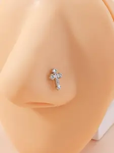 Rhinestone Cross Nose Ring, Cross Design, 1 Piece Fashionable Nose Jewelry for Women & Men for Party, Daily Clothing Decor, Trendy All-match & Exquisite Jewelry for Birthday Gift