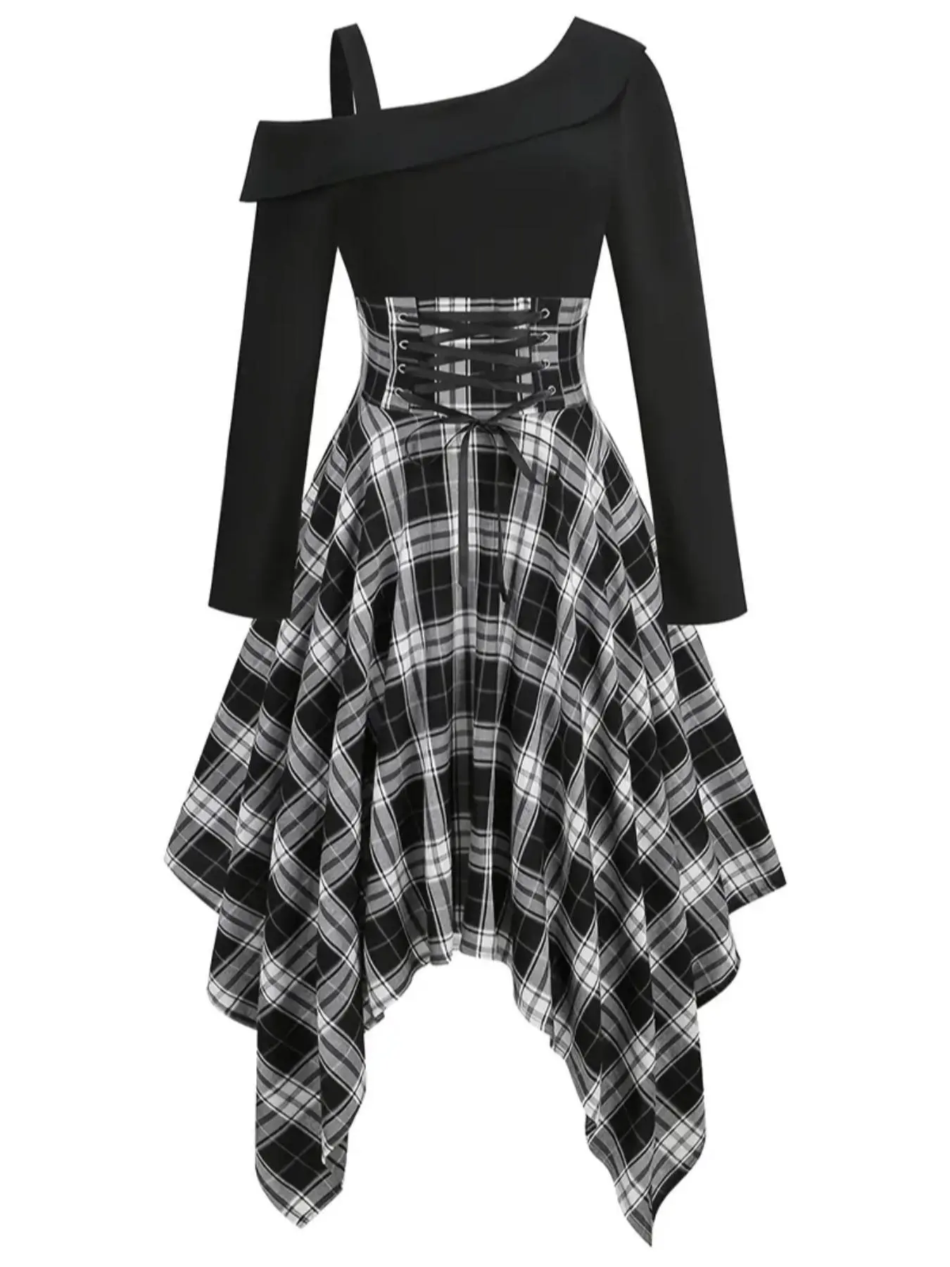 Women's Plaid Print Lace Up Asymmetrical Neck Dress, Elegant Classy Long Sleeve Midi Dress for Spring & Fall, Women's Clothing for Daily Wear - TikTok Shop Women's Plaid Print Lace Up Asymmetrical Neck Dress, Elegant Classy Long Sleeve Midi Dress for Spring & Fall, Women's Clothing for Daily Wear - TikTok Shop
