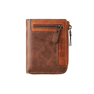 Men’s Wallets with Zipper Vintage PU Leather Wallet for Men Women Cash Cards and ID Window Chocolate Brown Mens Accessories Gift