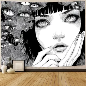 [] The mysterious picture tapestry surrounded by the girl's eyes, wall hanging digital printing giant tapestry - polyester material - home decoration