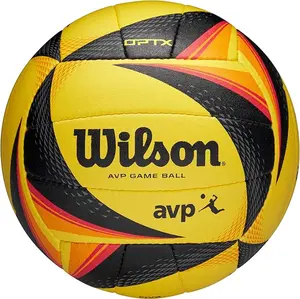 Wilson AVP OPTX Official Size Volleyball Yellow/Black Premium Micro-Fiber Composite Leather Enhanced Visual Spin Tech Durable Soft Touch Ideal for Beach & Grass Surfaces