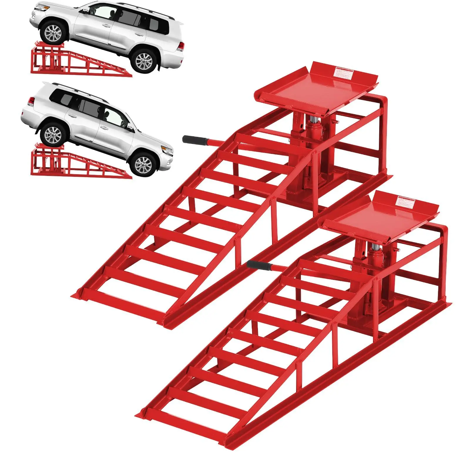 Hydraulic Car Ramps 2 Pack - 11000Lbs Capacity Low Profile Vehicle Ramps for Oil Changes, Trucks, Trailers & Garage Auto Repair, Heavy Duty Steel Construction, Red Tire