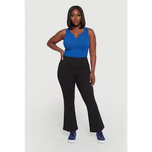 Plus Size Compression Rib Seamless Notch Neck Tank Top
