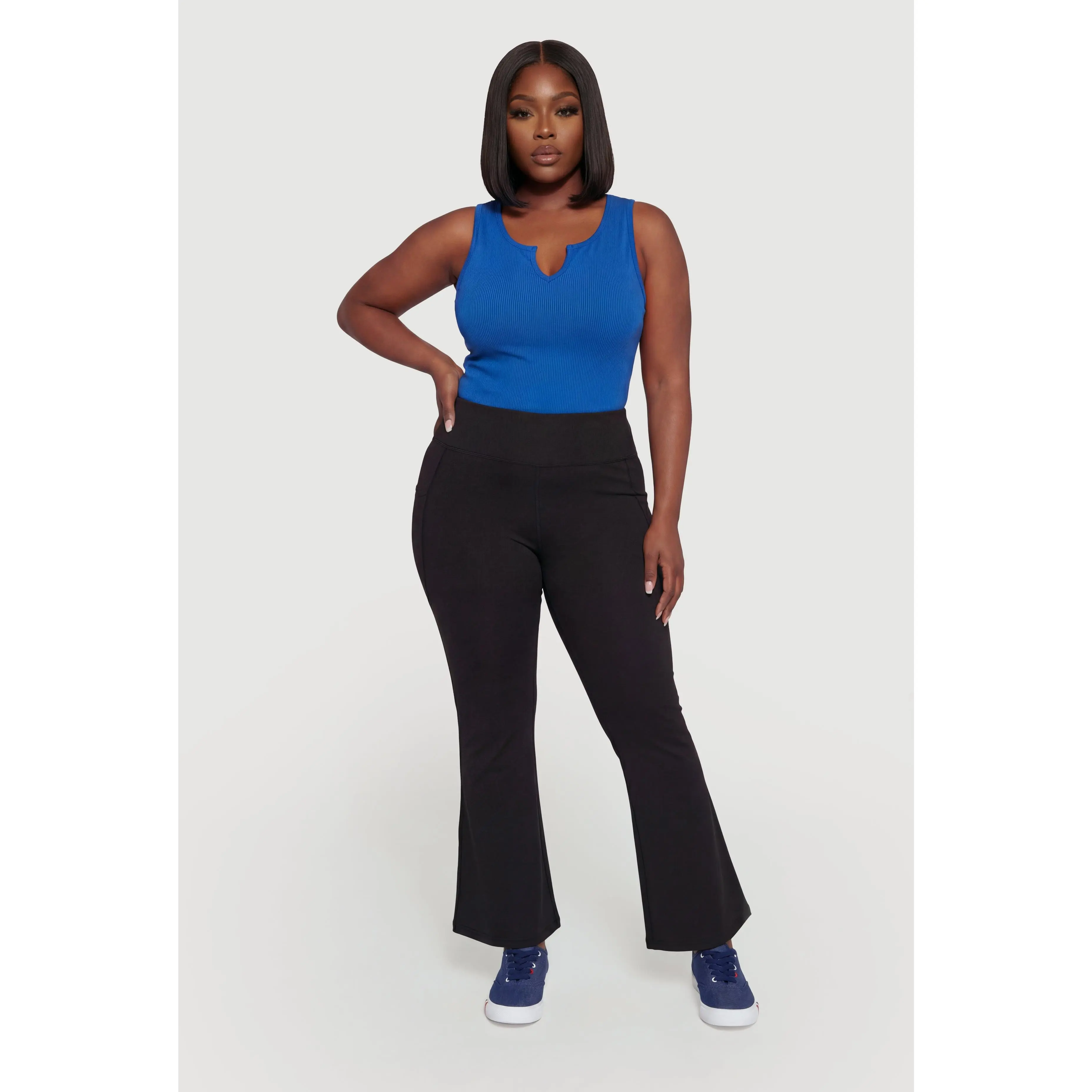 Plus Size Compression Rib Seamless Notch Neck Tank Top