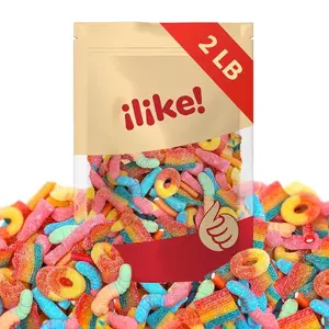 Gummy Candy Mix | 2-Pound Bag | Peach Rings, Pencil Bites, Neon Worms, Bottles, Belts | Sweet & Sour Gummies for Candy Buffets, Snacking, and Gifting