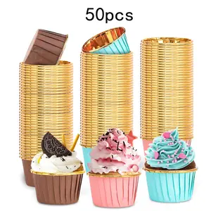 50pcs Muffin Cupcake Paper Cups Set, Oil-Resistant High Temperature Resistant, Perfect for Baking Supplies Kit, Christmas, Halloween, Birthday Parties