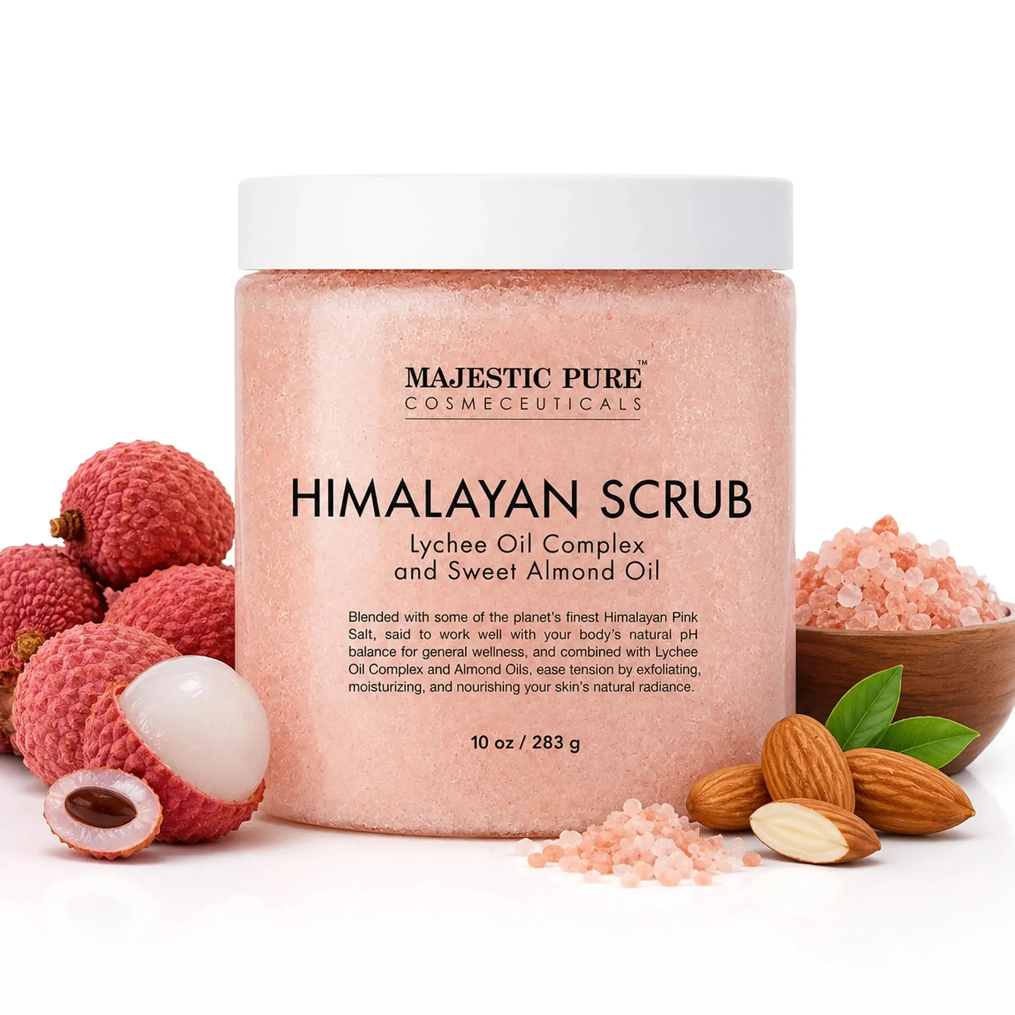 Himalayan Salt Body Scrub with Lychee & Sweet Almond Oils - 10oz Physical Polish for Dry Areas, Self Care Product with Salt Oils, Self Care Products, Smooths Skin, Thighs Arms