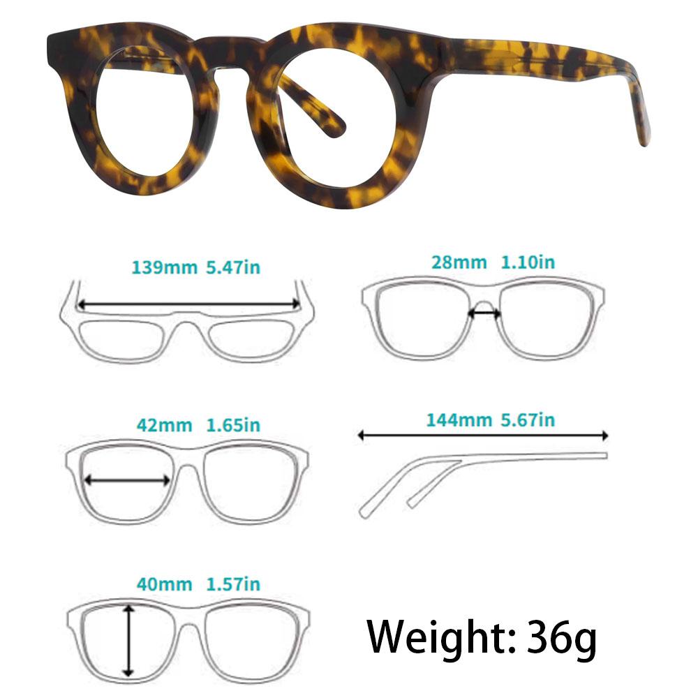 FYTOO Classic Dark Tortoiseshell Round Acetate Glasses, Vintage Thick Frame Statement Eyeglasses