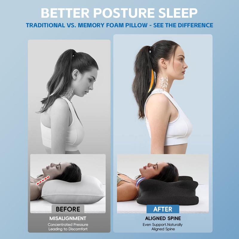 Butterfly Shape Neck Pillow Memory Cotton Foam, Suitable for Side Back Belly Sleepers, Camping Travel RV Dormitory, Perfect Gift, Soft Memory Foam