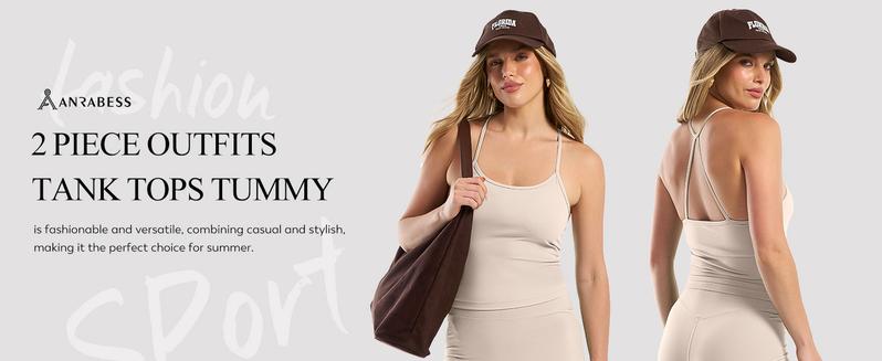 ANRABESS Women Workout Sets Build in Bra 2 Piece Outfits Tank Tops Tummy Control Shorts Yoga Gym Active Wear Clothing Set