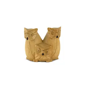 Wooden Handmade Owl and Family Figurine Handcrafted Hoot Statue Art Home Decor Sculpture Hand Carved Decorative Accent Decoration