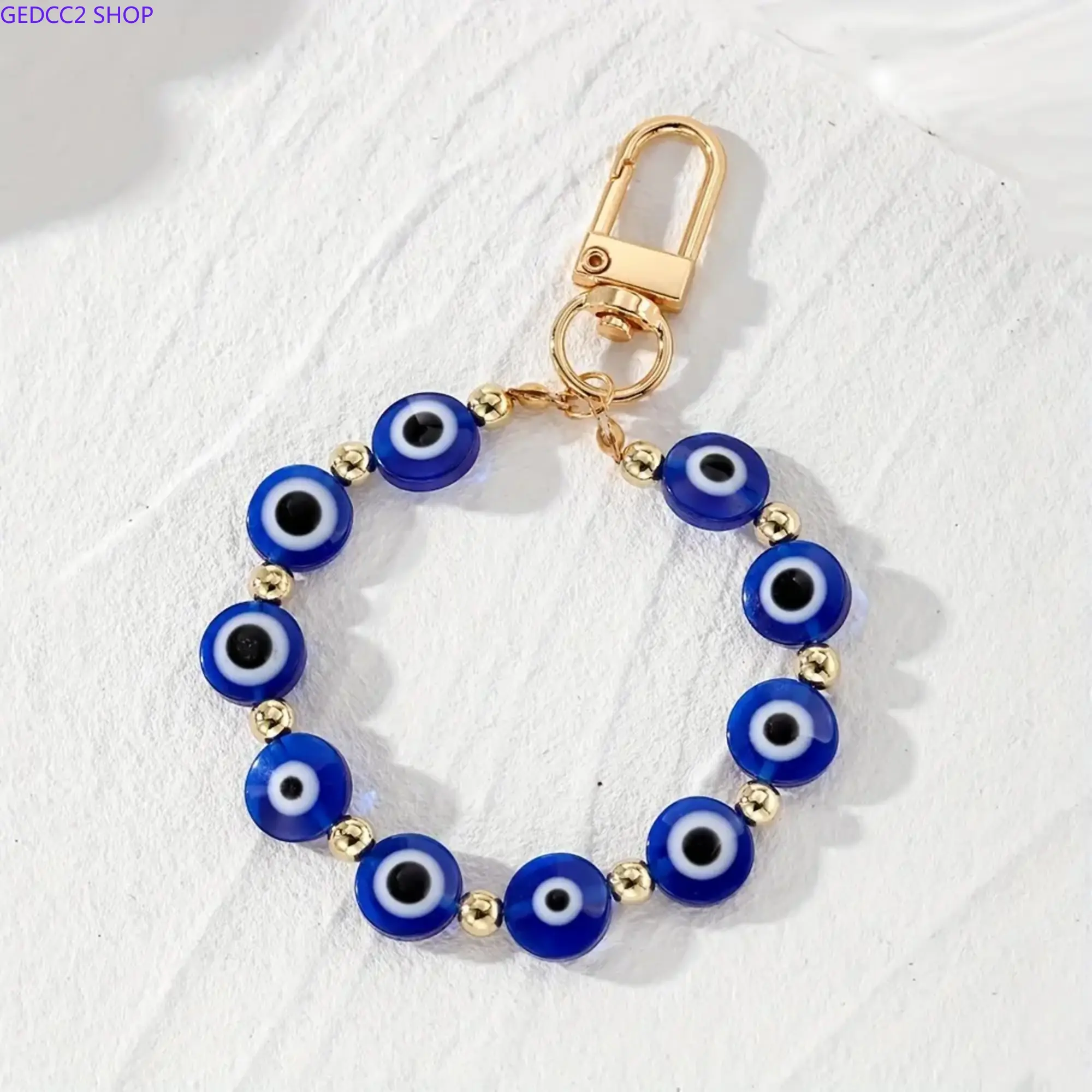 Vintage Evil Eye Keychain Bag Charm – Blue Bead Resin Pendant with Alloy Clasp, Ethnic Style Key Ring Accessory for Bags, Backpack, Car Keys & Everyday Fashion