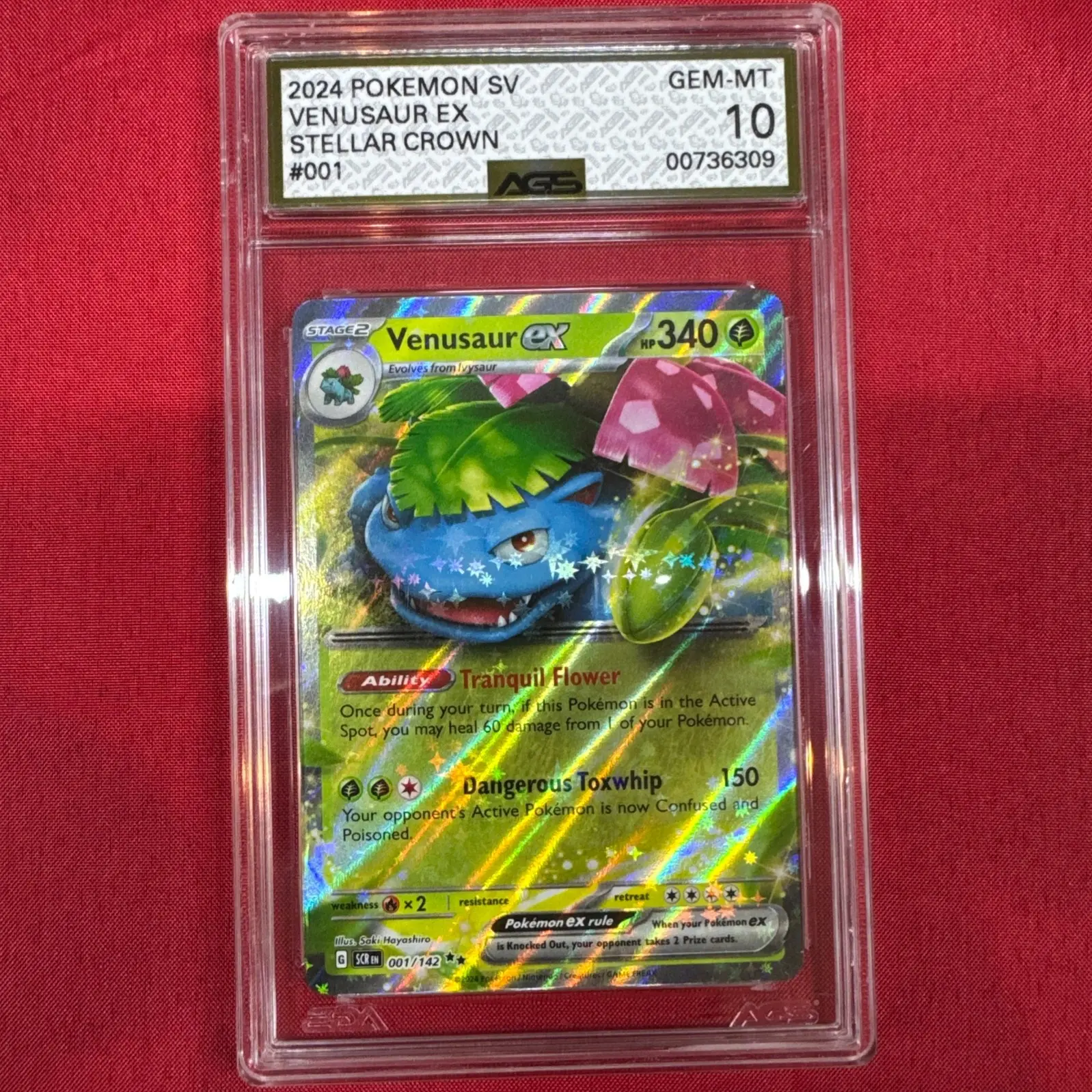 Pokemon - Venusaur - 2024 Stellar Crown EX 001/142 Holo Double Rare - AGS Gem Mint 10