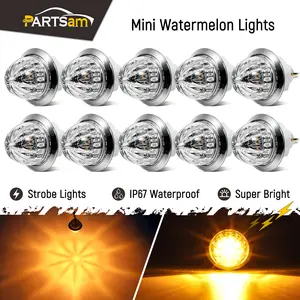 Partsam 10Pcs 3/4 inch LED Amber Watermelon Side Marker Clear Plastic Lens Dual Function Strobe + Marker Lights, Side Clearance Tail Griller Flash Lights Turn Signal Warning Waterproof Light for Trailer Truck RV 12V