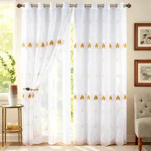 1pc 54"x90" Elegant European Style Window Drapes Featuring Gold Paisley Floral Pattern Embroidered Sheer Curtains Light Filtering Voile Panels Classic Luxury Curtain Set for Living Room Bedroom Modern Home Decor