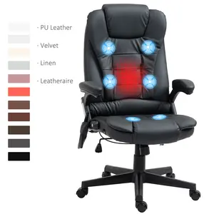HOMCOM 6 Point Vibrating Massage Office Chair with Heat, High Back Executive Office Chair with Reclining Backrest, Padded Armrests, Swivel Wheels, Computer Desk Chair with Remote Control