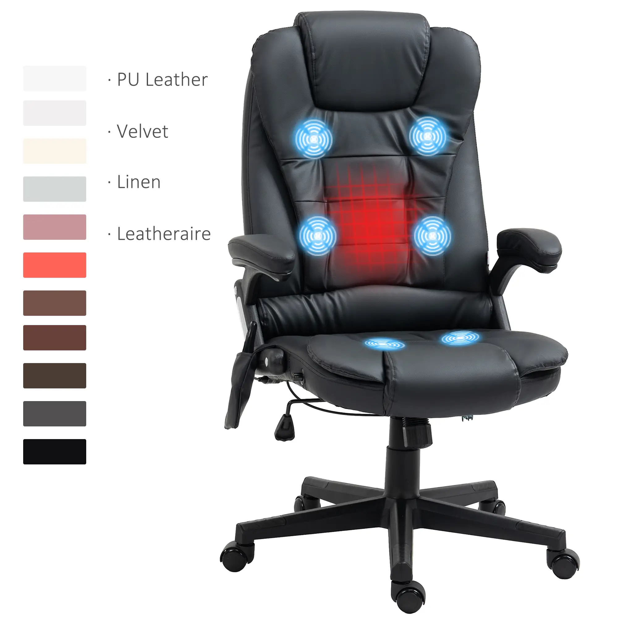 HOMCOM 6 Point Vibrating Massage Office Chair with Heat, High Back Executive Office Chair with Reclining Backrest, Padded Armrests, Swivel Wheels, Com