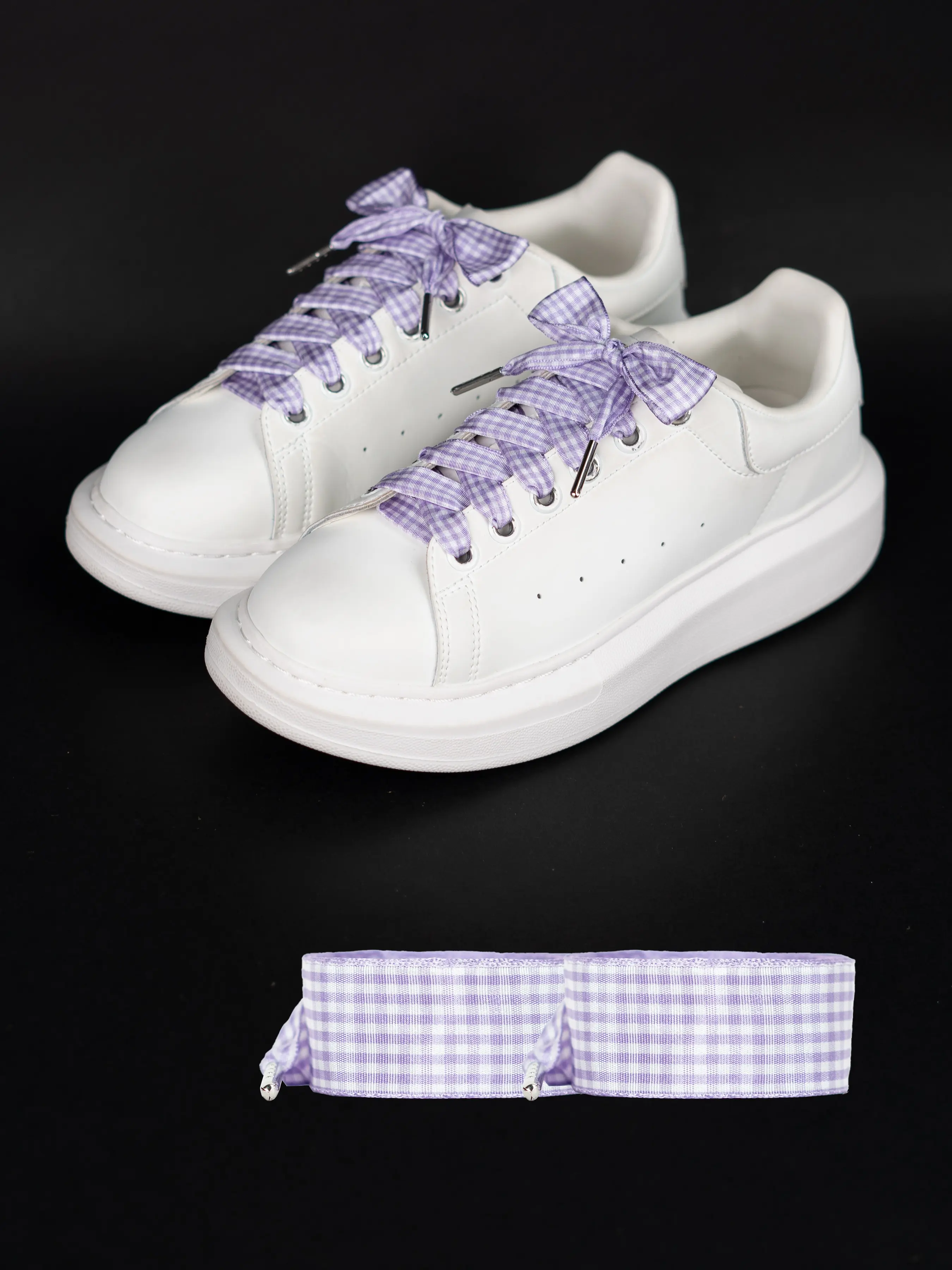 Cute Plaid Shoe Laces Set, Metal Head Design, Wide Fit for Daily Casual Wear, Sweet and Adorable Style