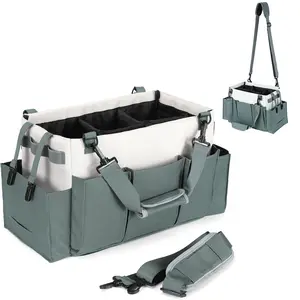 Green cleaning bag organizer with handles wearable supplies bag tote shoulder and waist straps under-sink tool storage with multiple compartments