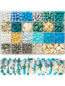24 Grids 1200Pcs Ocean Themed Acrylic Charms Beads Set Turtles Starfish with Large Storage Box DIY Jewelry Making Supplies for Bracelets Necklaces Crafts Vibrant Ocean Craft Accessory Kit
