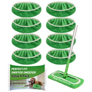 8Pcs Microfiber Mop Pads Compatible with Swiffer Sweeper Mop Wet and Dry Flat mop Cover Replacement Reusable Sweeping pad Refills Handle Not Include